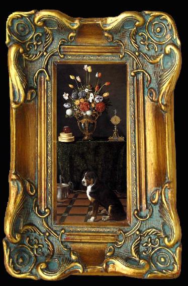 framed  HAMEN, Juan van der Still Life with Flowers and a Dog, Ta013-2